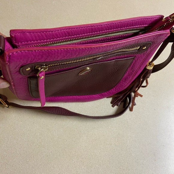Isaac Mizrahi Vibrant Pink and Rich Brown Crossbody Bag - Picture 5 of 7